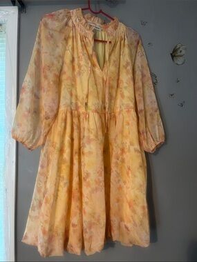 Yellow Floral Tie-Neck women Dress